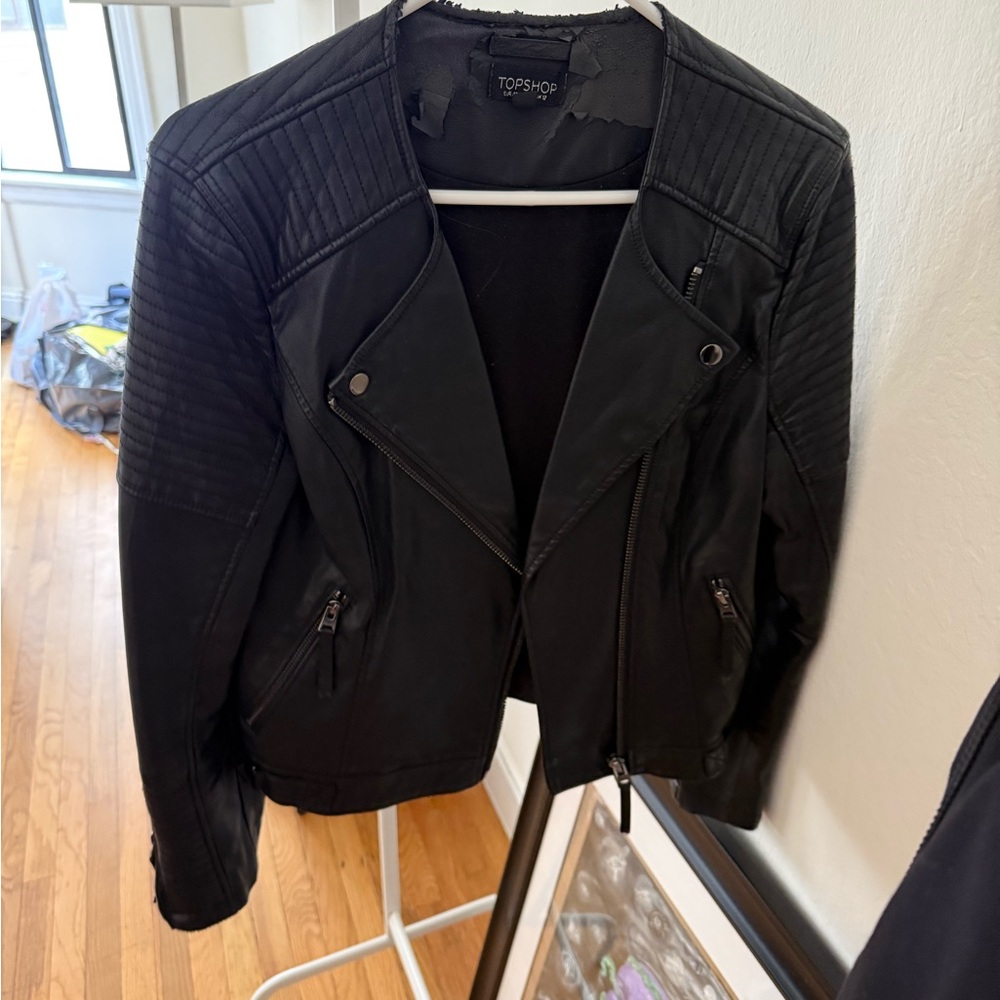 Topshop Black Leather Jacket Moto Style